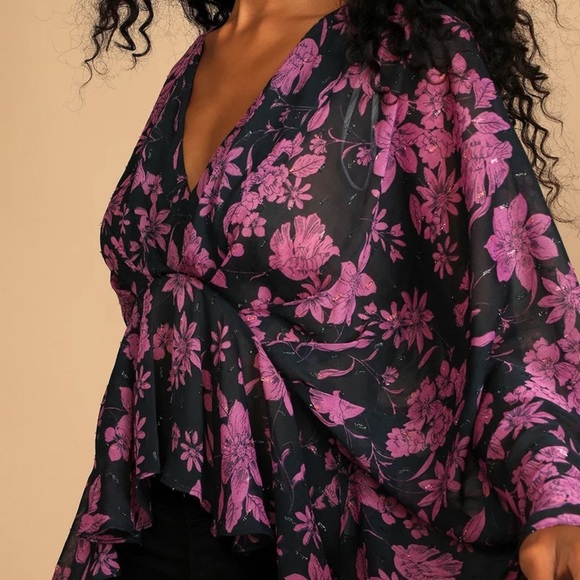 Midnight Blue Floral Print Long Sleeve Top - Picture 6 of 8